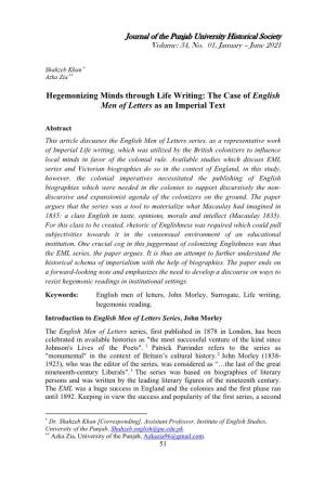 Hegemonizing Minds Through Life Writing: the Case of English Men of Letters As an Imperial Text