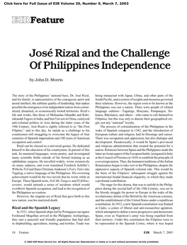 José Rizal and the Challenge of Philippines Independence