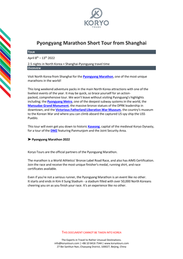 Pyongyang Marathon Short Tour from Shanghai