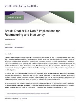 Brexit: Deal Or No Deal? Implications for Restructuring and Insolvency