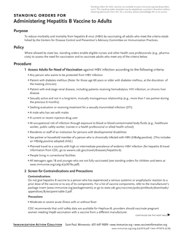 Standing Orders for Administering Hepatitis B Vaccine to Adults