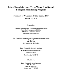 Lake Champlain Long-Term Water Quality and Biological Monitoring Program