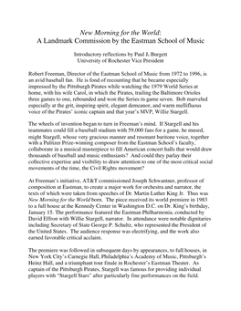 New Morning for the World: a Landmark Commission by the Eastman School of Music