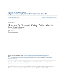 Political Memoirs by Allan Blakeney John C