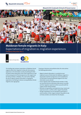 Moldovan Female Migrants in Italy: Expectations of Migration Vs