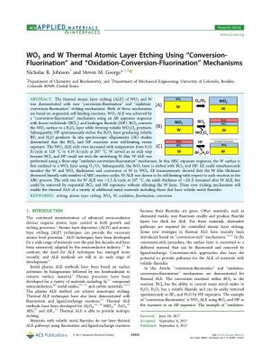 WO3 and W Thermal Atomic Layer Etching Using Conversion- Fluorination” and “Oxidation-Conversion-Fluorination” Mechanisms † † ‡ Nicholas R