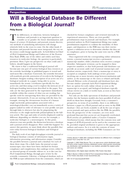 Will a Biological Database Be Different from a Biological Journal? Philip Bourne