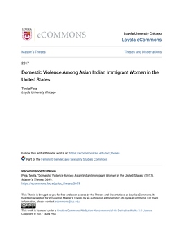 Domestic Violence Among Asian Indian Immigrant Women in the United States