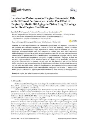 Lubrication Performance of Engine Commercial Oils with Different