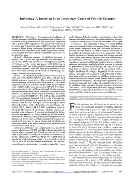 Influenza a Infection Is an Important Cause of Febrile Seizures