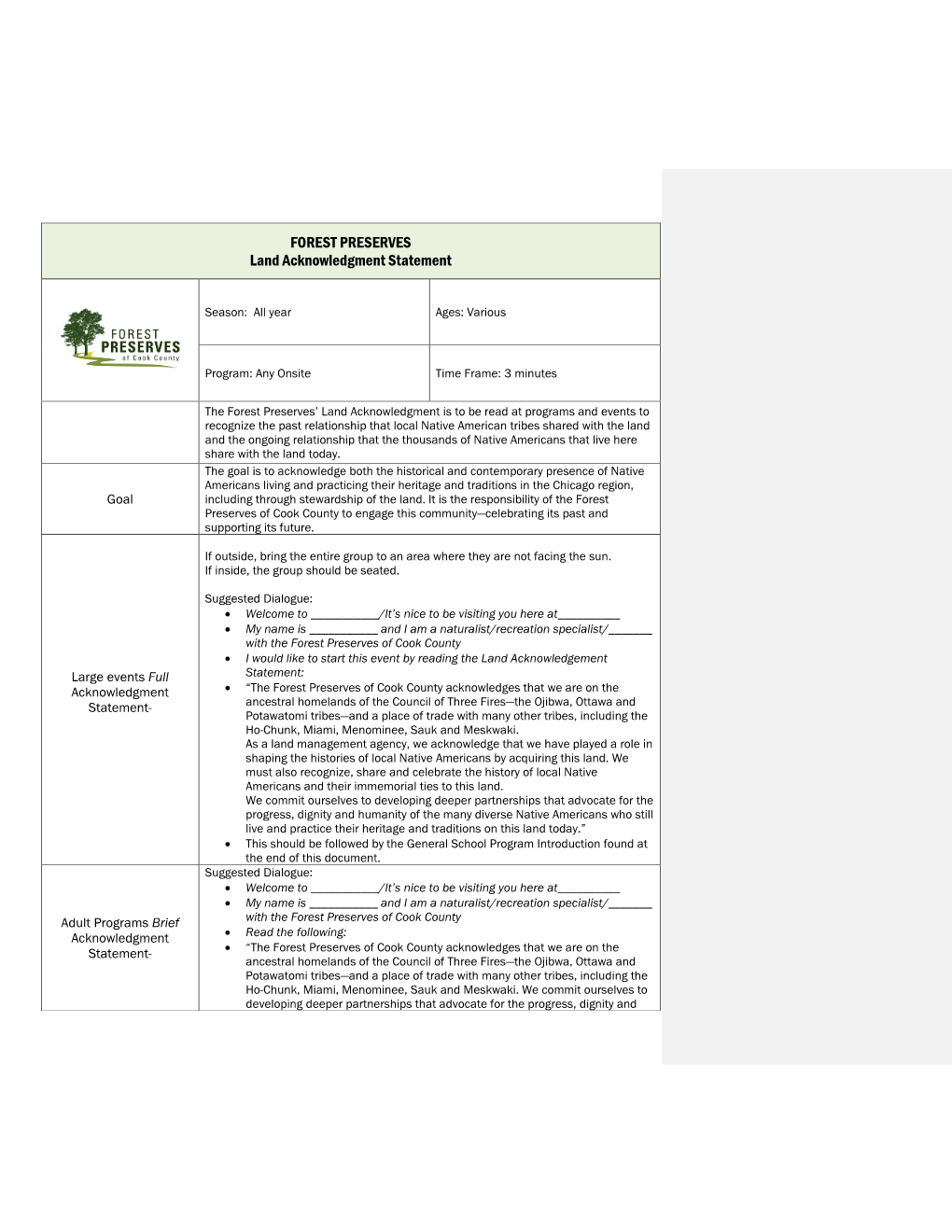 FOREST PRESERVES Land Acknowledgment Statement