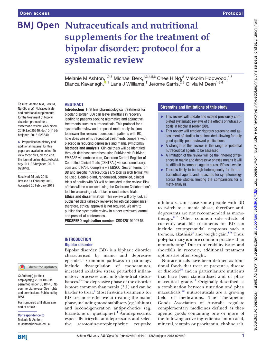 Nutraceuticals and Nutritional Supplements for the Treatment of Bipolar Disorder: Protocol for a Systematic Review