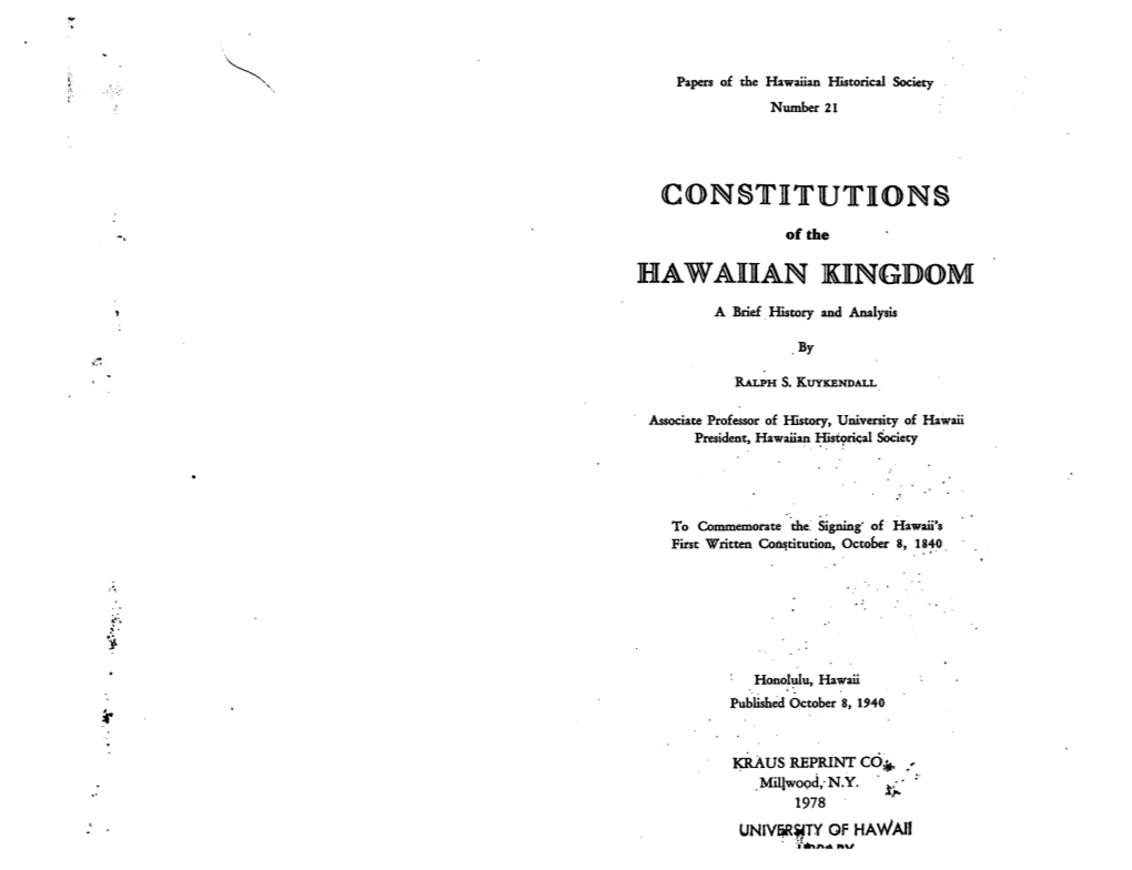 Constitutions of the Hawaiian Kingdom