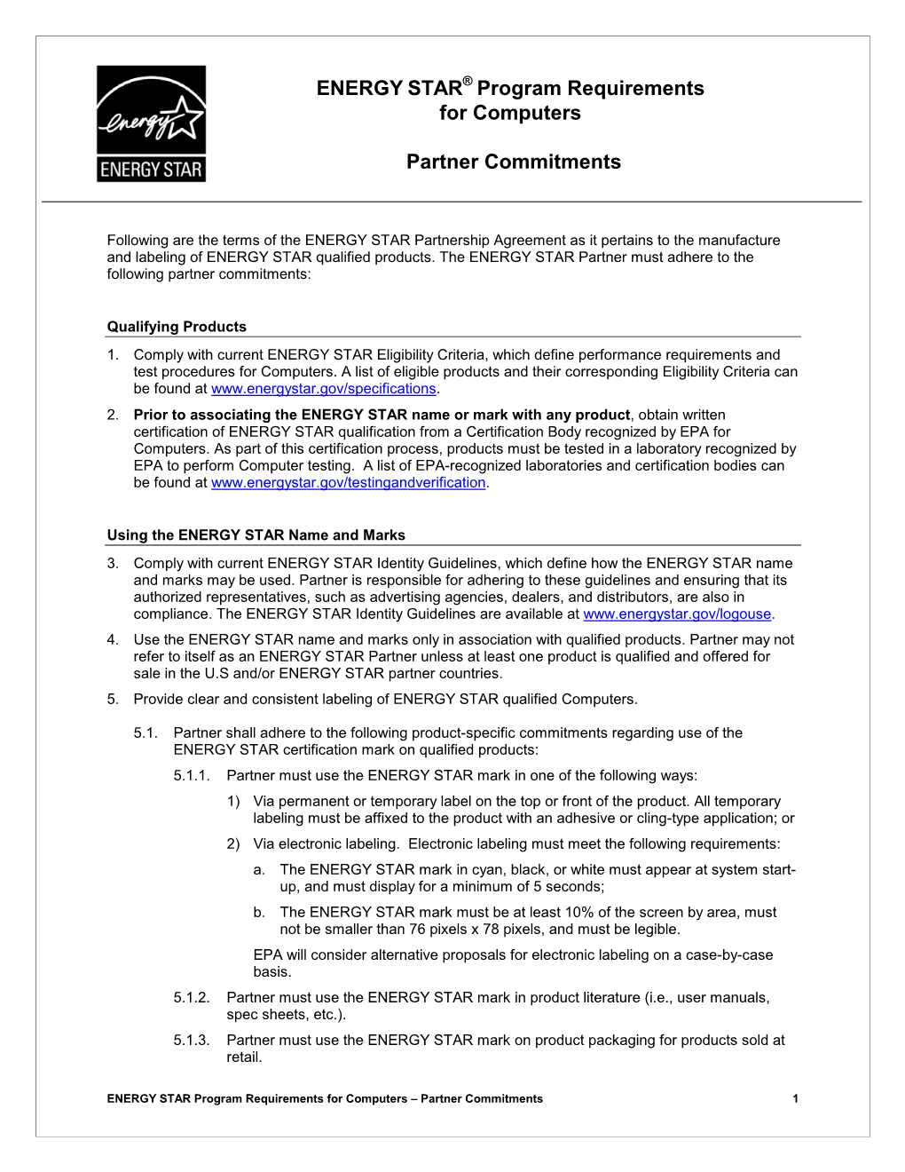 ENERGY STAR Program Requirements for Computers