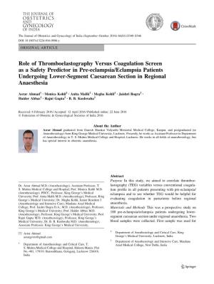 Role of Thromboelastography Versus Coagulation Screen As a Safety