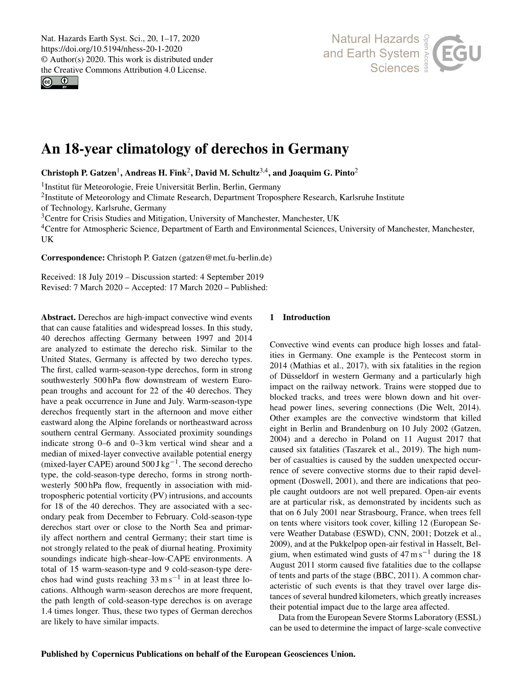 An 18-Year Climatology of Derechos in Germany