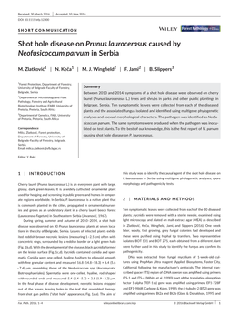 Shot Hole Disease on Prunus Laurocerasus Caused by Neofusicoccum Parvum in Serbia
