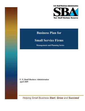 Business Plan for Small Service Firms Management and Planning Series MP -11