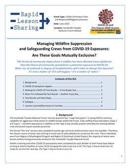 Managing Wildfire Suppression and Safeguarding Crews from COVID-19 Exposures