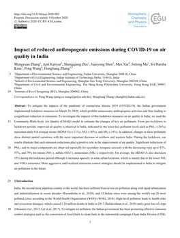 Impact of Reduced Anthropogenic Emissions During COVID-19 on Air
