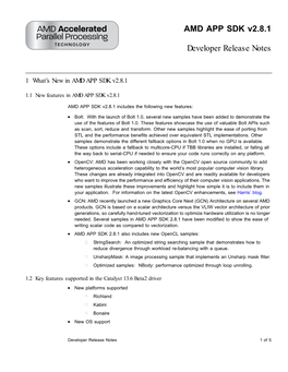 AMD APP SDK V2.8.1 Developer Release Notes