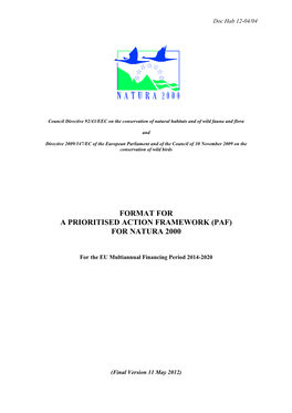 Prioritised Action Framework (Paf) for Natura 2000