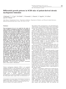 Differential Growth Patterns in SCID Mice of Patient-Derived Chronic Myelogenous Leukemias