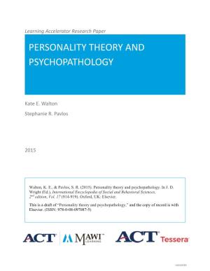 Personality Theory and Psychopathology