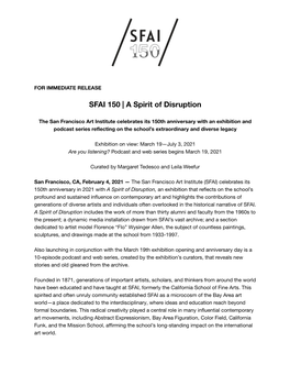 SFAI 150 | Spirit of Disruption Press Release