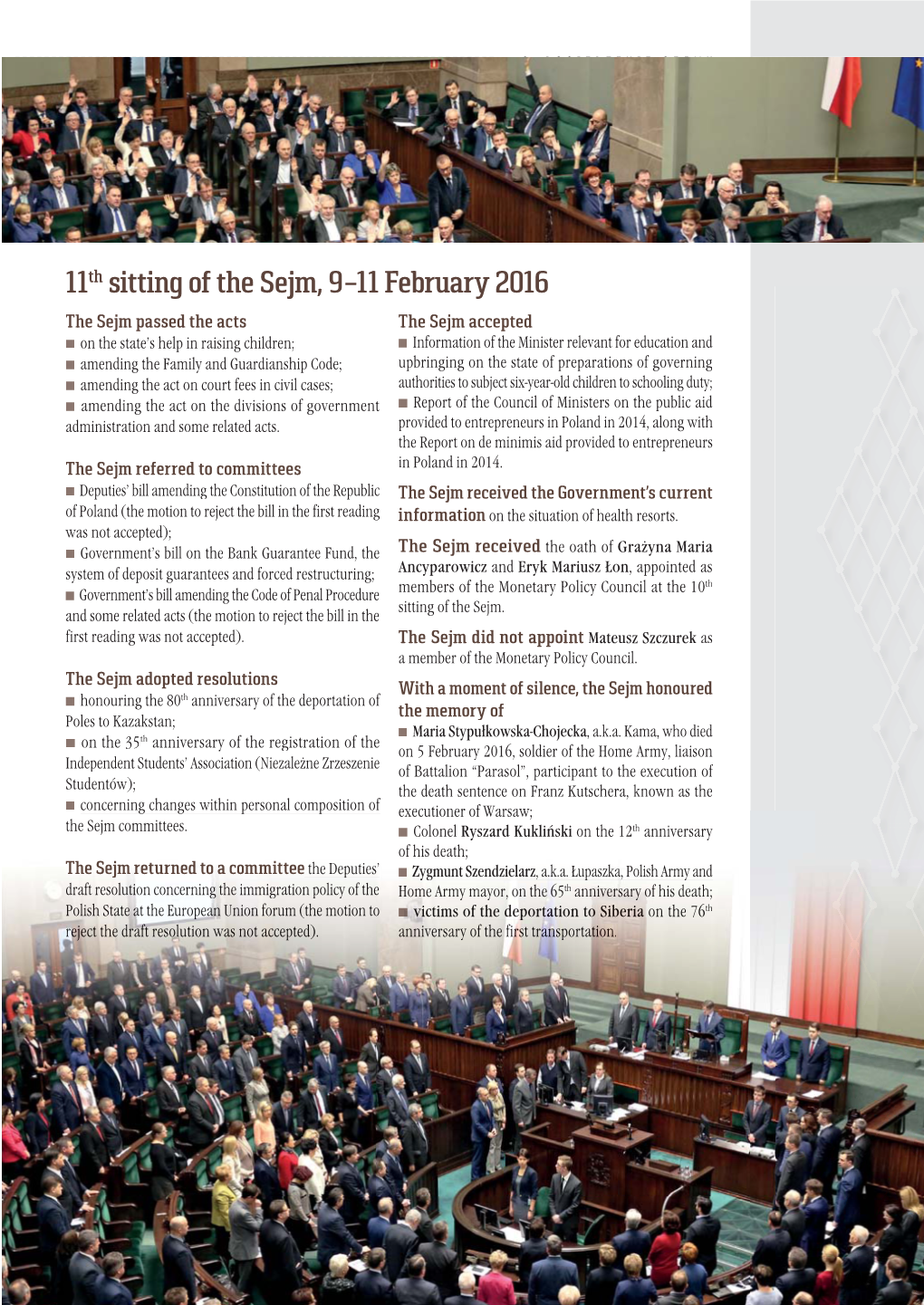 11Th Sitting of the Sejm, 9-11February 2016