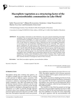 Macrophyte Vegetation As a Structuring Factor of the Macrozoobenthic Communities in Lake Ohrid