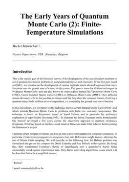 The Early Years of Quantum Monte Carlo (2): Finite- Temperature Simulations