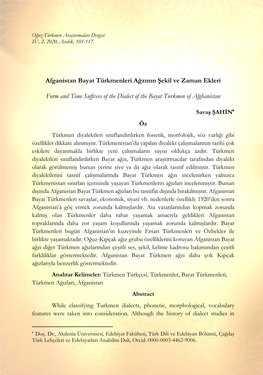 Afganistan Bayat Türkmenleri Ağzının Şekil Ve Zaman Ekleri