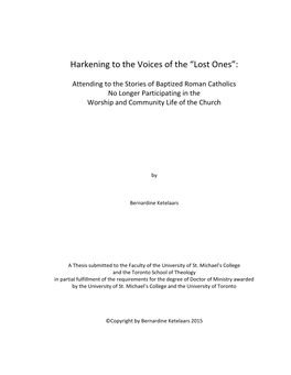 Harkening to the Voices of the “Lost Ones”: Attending to The
