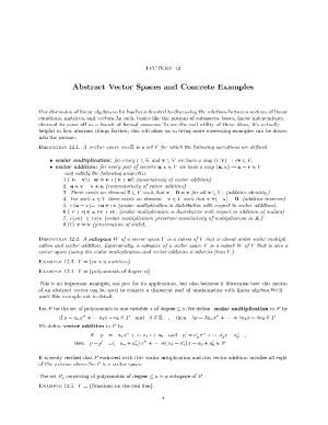 Lecture 12: Abstract Vector Spaces and Concrete Examples
