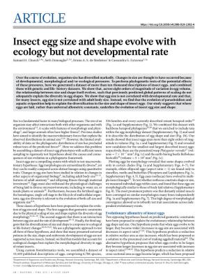 Insect Egg Size and Shape Evolve with Ecology but Not Developmental Rate Samuel H