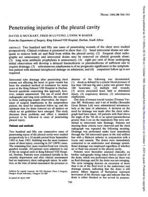 Penetrating Injuries of the Pleural Cavity