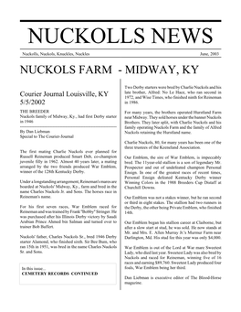 NUCKOLLS NEWS Nuckolls, Nuckols, Knuckles, Nuckles June, 2003 NUCKOLS FARM - MIDWAY, KY