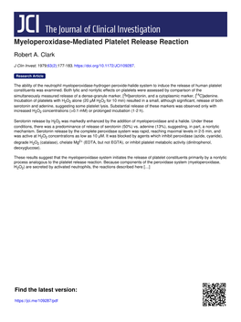 Myeloperoxidase-Mediated Platelet Release Reaction
