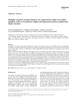 Multiple Receptor Tyrosine Kinases Are Expressed in Adult Rat Retinal Ganglion Cells As Revealed by Single-Cell Degenerate Primer Polymerase Chain Reaction