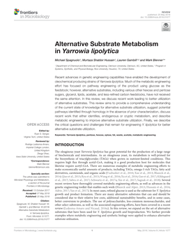 Alternative Substrate Metabolism in Yarrowia Lipolytica