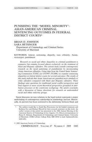 Punishing the “Model Minority”: Asian-American Criminal Sentencing Outcomes in Federal District Courts*