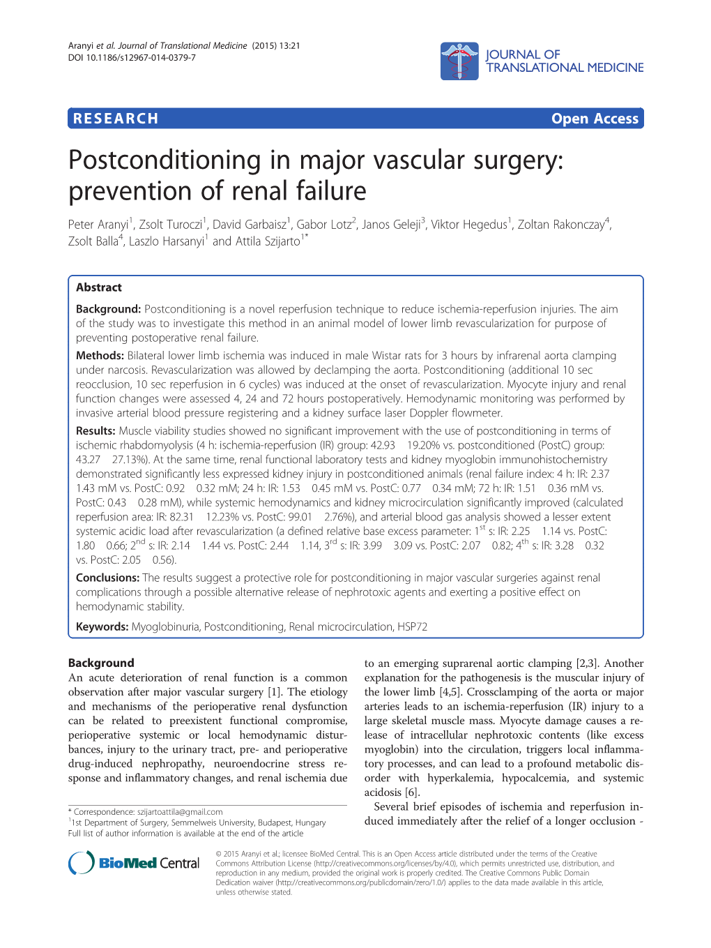 Postconditioning in Major Vascular Surgery: Prevention of Renal Failure