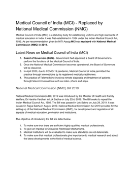 Medical Council of India (MCI) - Replaced by National Medical Commission (NMC)