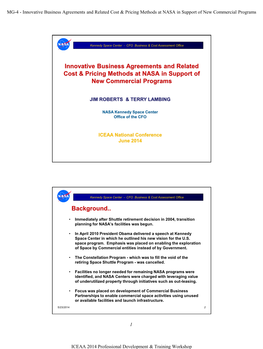 Handout – Innovative Business Agreements and Related Cost