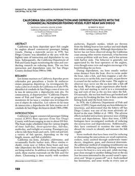 California Sea Lion Interaction and Depredation Rates with the Commercial Passenger Fishing Vessel Fleet Near San Diego