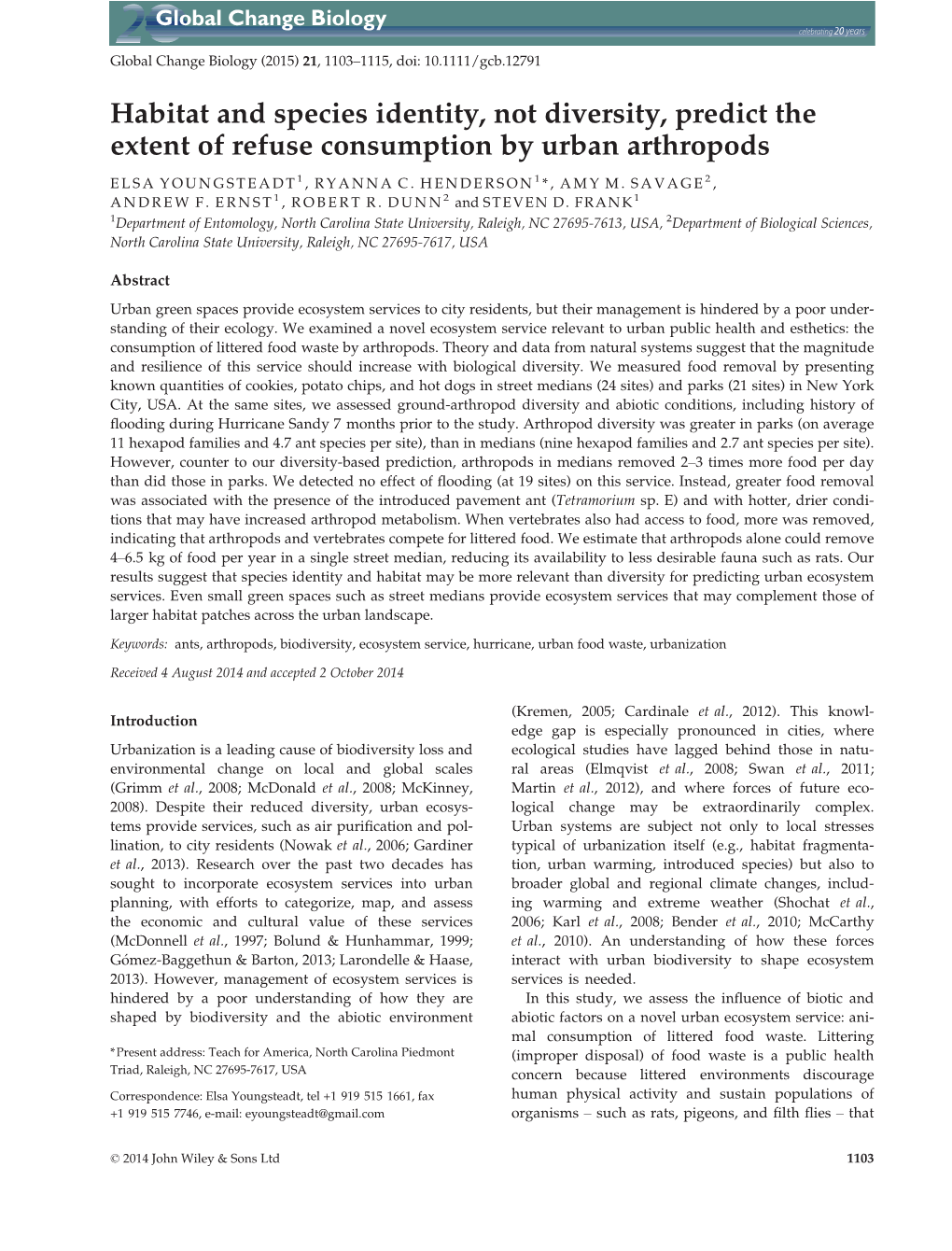 Habitat and Species Identity, Not Diversity, Predict the Extent of Refuse Consumption by Urban Arthropods