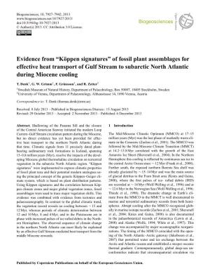 Köppen Signatures” of Fossil Plant Assemblages for Effective Heat Transport of Gulf Stream to Subarctic North Atlantic During Miocene Cooling