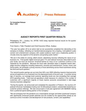 Audacy Reports First Quarter Results
