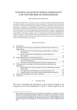 Colonial Legacies in Syrian Nationality Law and the Risk of Statelessness